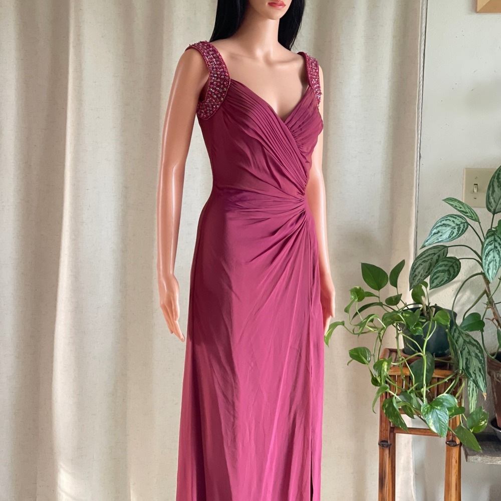 Vintage Y2K Tadashi Silk Chiffon Beaded Evening Gown Formal Prom Dress Size‎ 0